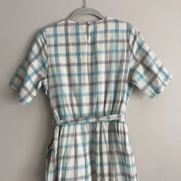Polagram Anthropologie Blue Gray Checkered Dress Size Small Cottagecore - Picture 10 of 12
